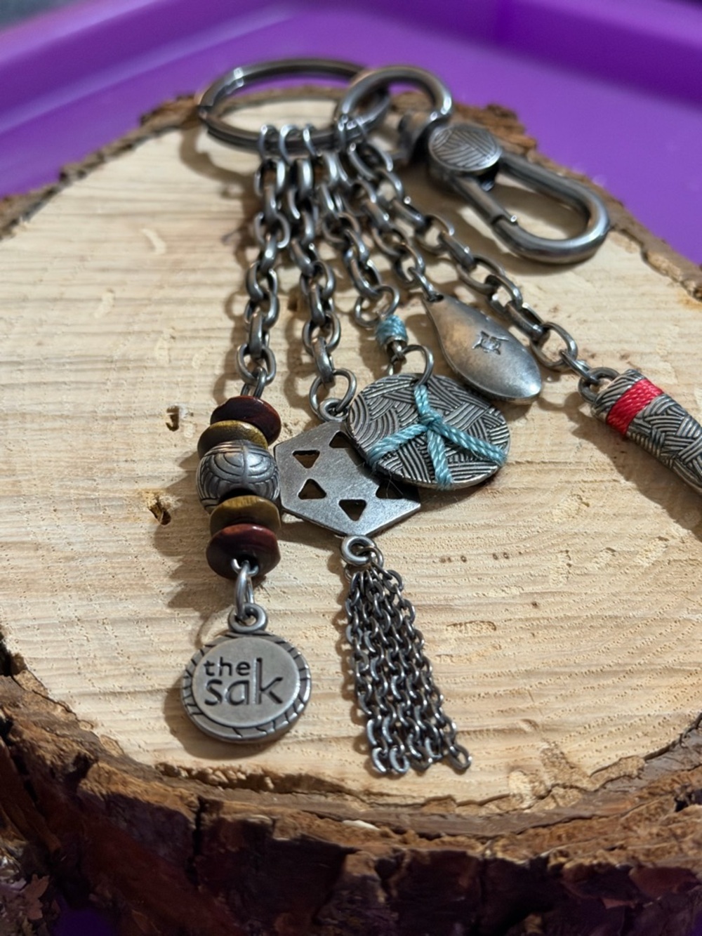 The Sak Boho Silver Multi-Charm Keychain Bag Tag Fob - Picture 2 of 5